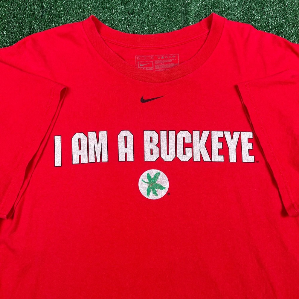 Vintage Nike Center Swoosh I Am A Buckeye Ohio‎ State T-Shirt Mens Large Red Y2K